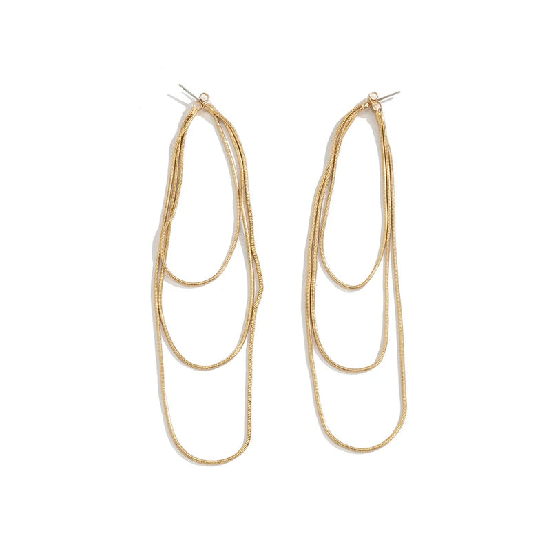 Copper Wire Multilayer Snake Bone Chain Earrings European Style Tassel Earrings