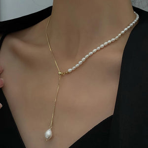 Freshwater Pearl Beaded Choker Necklace Female Snake Chain Y Necklace