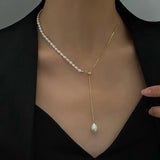 Freshwater Pearl Beaded Choker Necklace Female Snake Chain Y Necklace