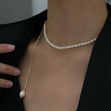Freshwater Pearl Beaded Choker Necklace Female Snake Chain Y Necklace