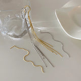 Minimalist Clip-On Long Tassel Earrings Silver Line Chain Ear Cuff