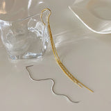 Minimalist Clip-On Long Tassel Earrings Silver Line Chain Ear Cuff