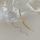 Minimalist Clip-On Long Tassel Earrings Silver Line Chain Ear Cuff