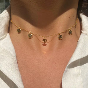 Happy Smiling Face Pendant Clavicle Charm Neck Thin Chain Choker