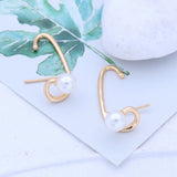 Modern Metal Linear Earrings with Pearls