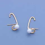 Modern Metal Linear Earrings with Pearls