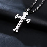 Men's Steel Cross Pendant Necklace 22-Inch Chain Religious Christian Jewelry