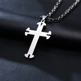 Men's Steel Cross Pendant Necklace 22-Inch Chain Religious Christian Jewelry