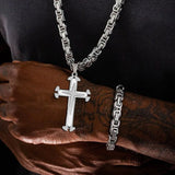 Men's Steel Cross Pendant Necklace 22-Inch Chain Religious Christian Jewelry