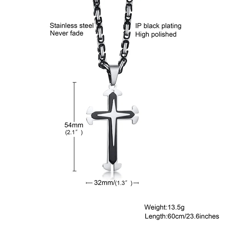 Men's Steel Cross Pendant Necklace 22-Inch Chain Religious Christian Jewelry