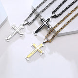 Men's Steel Cross Pendant Necklace 22-Inch Chain Religious Christian Jewelry