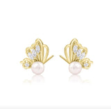 STE4 Zircon Pearl Twist Stud Earrings For Women