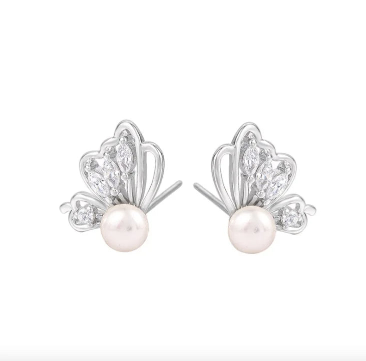 STE4 Zircon Pearl Twist Stud Earrings For Women
