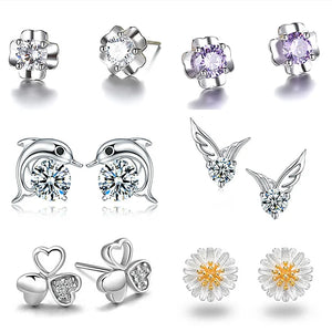 Asymmetrical Star Moon Earrings Crystal Charms Stud Earrings For Women Girls