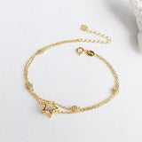 925 Sterling Silver Pentagon Charms Layer Bracelet Zircon Star Bangle