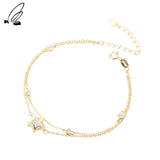 925 Sterling Silver Pentagon Charms Layer Bracelet Zircon Star Bangle
