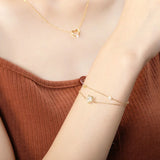 925 Sterling Silver Pentagon Charms Layer Bracelet Zircon Star Bangle