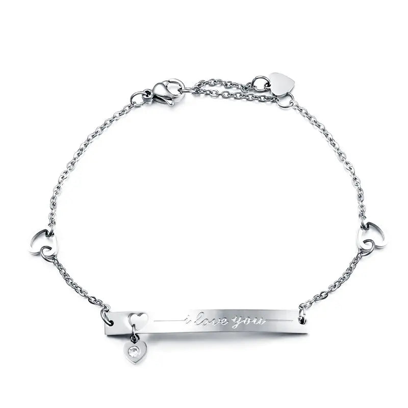 Steel/Rose Heart Bracelet Bangles For Women Charm Stainless Steel Jewelry