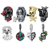 925 Silver Skeleton Family Ghost Coffin Charm Halloween DIY Jewelry