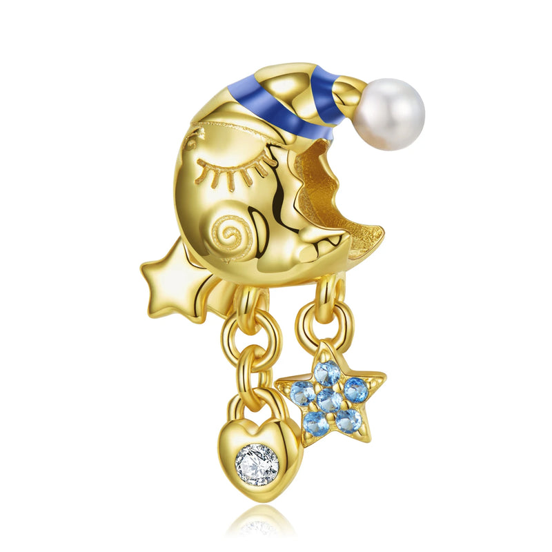 Golden Moon Shark Heart Charm for European Bracelet