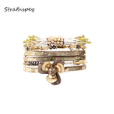 Leather Flower Beauty Bracelet Crystal Beads Pulseira Magnet Jewelry Multilayer
