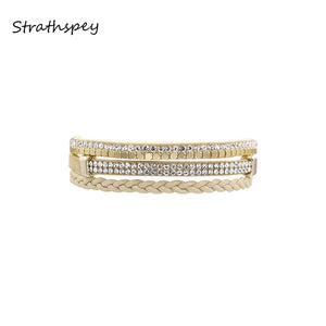 Layered Leather Crystal Rhinestone Bracelet for Women