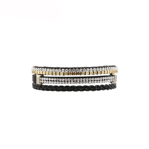 Layered Leather Crystal Rhinestone Bracelet for Women