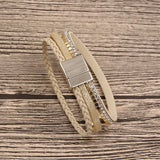 Layered Leather Crystal Rhinestone Bracelet for Women
