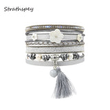 Bohemia Grey Bracelet Set With Shell Flower and Tassel