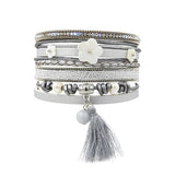 Bohemia Grey Bracelet Set With Shell Flower and Tassel