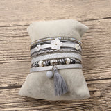 Bohemia Grey Bracelet Set With Shell Flower and Tassel