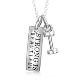 925 Sterling Silver Barbell Pendant Necklace 18''