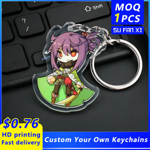 SUFANXI Anime Keychains Clear Acrylic Key Chain Photo Anime Charms Hologram