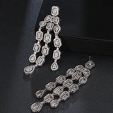 SUGO Zircon Tassel Drop Earrings for Bride Wedding Dress