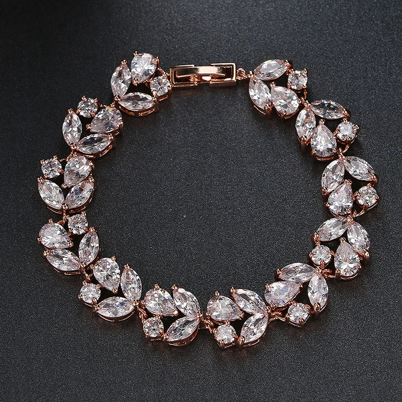 SUGU Zirconia Flower Bracelets for Brides Wedding Dress Jewelry