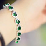 SUGU Green Water Drop CZ Bracelet for Women Dinner Party