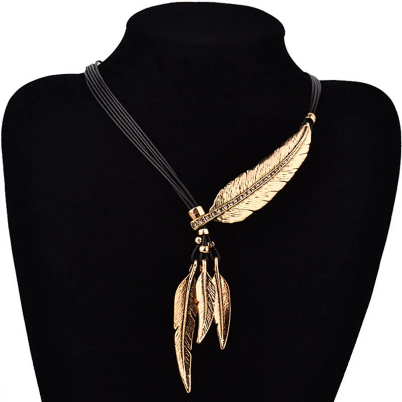 Bohemian Feather Vintage Necklace Sweater Chain Pendant Jewelry