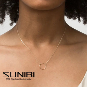 316L Stainless Steel Circle Pendant Necklace Dainty Plated Round Choker Necklace