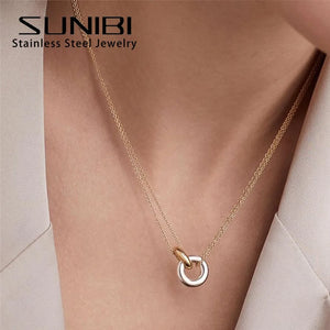 316L Stainless Steel Necklace for Women Two-Color Pendant Choker