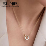 316L Stainless Steel Necklace for Women Two-Color Pendant Choker