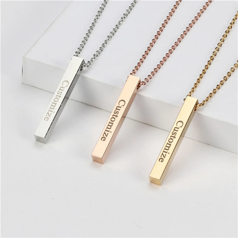 Custom Engraved Stainless Steel Bar Necklace
