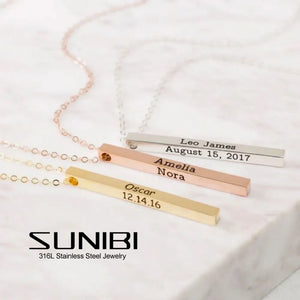 Custom Engraved Stainless Steel Bar Necklace