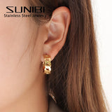 Small Round Hoop Earrings for Women Steampunk Circle Stainless Steel