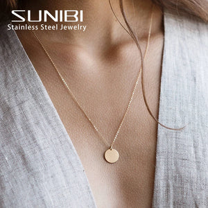 Stainless Steel Disc Pendant Necklaces for Women