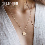 Stainless Steel Disc Pendant Necklaces for Women