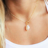 Freshwater Pearl Necklace for Women Stainless Steel Pendant