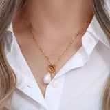 Freshwater Pearl Necklace for Women Stainless Steel Pendant
