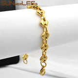 316L Stainless Steel Bracelet Geometric Link Chain Silver Plated Jewelry
