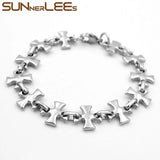 316L Stainless Steel Bracelet 13mm Geometric Cross Link Chain Silver Polishing