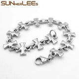 316L Stainless Steel Bracelet 13mm Geometric Cross Link Chain Silver Polishing